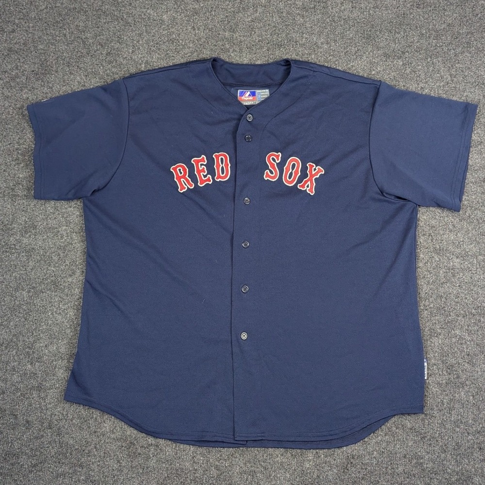 Majestic Boston Red Sox Baseball Jersey Navy Blue Embroidered Mens 2XL 8 Flag